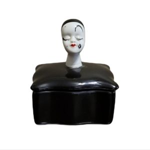 Vintage Taiwan Pierrot Doll Head Ceramic Trinket Box